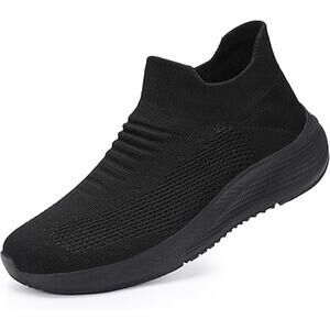 Shulook Womens Size 6.5 Black Mesh Slip On Breathable Comfort Walking Shoes